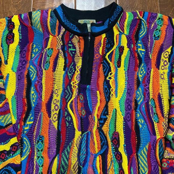 COOGI Australia Vintage 3-D Knit 1/4 Zip Multicolor Sweater Cotton Men's Size XL - Picture 2 of 9